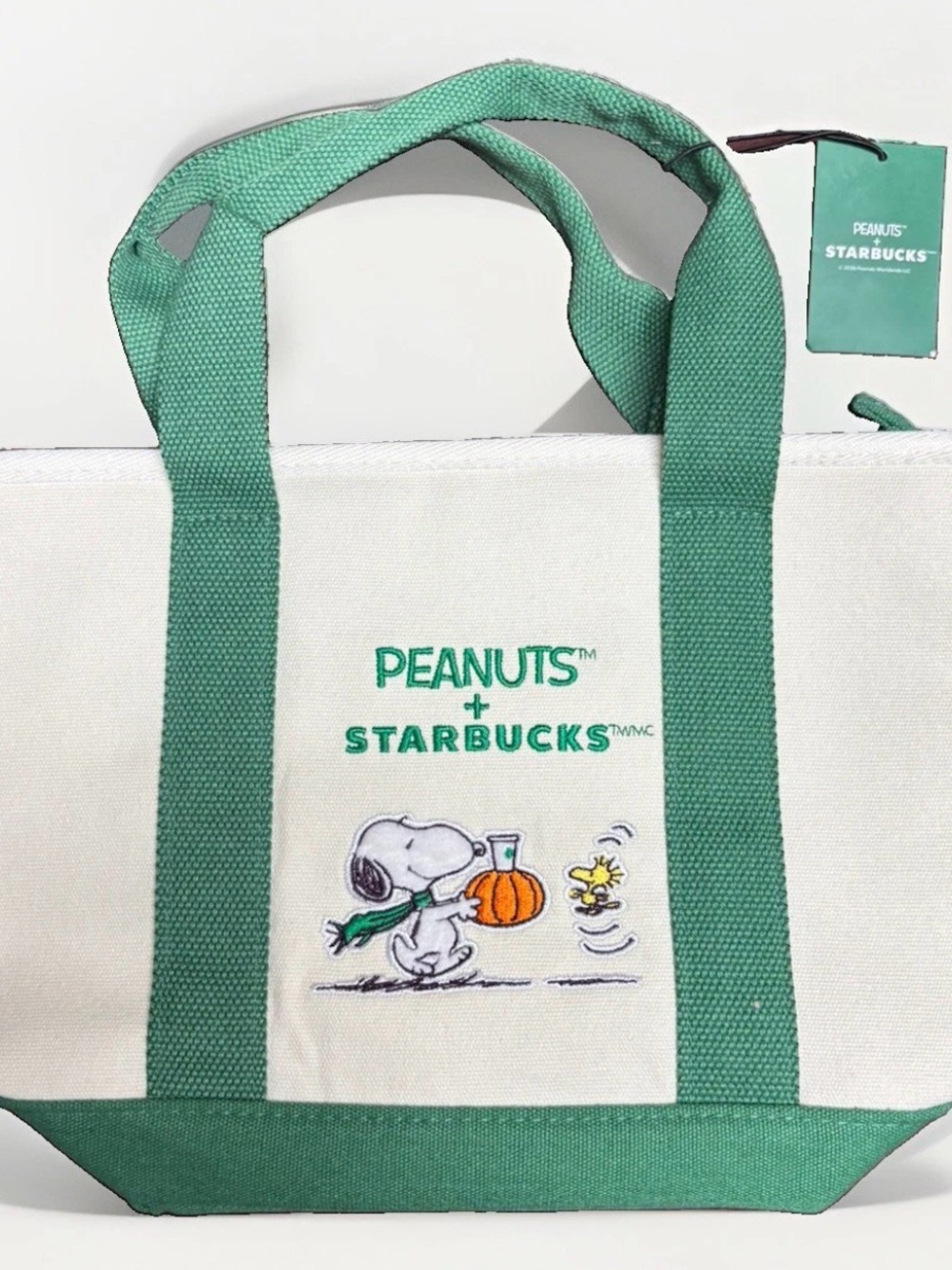 Peanuts x Starbucks Green & Cream Canvas Tote Bag